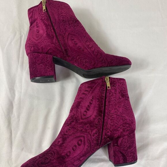 Zigi Soho Booties 9 NYDIA Burgundy velvet chunky heel lazer desgin - Picture 3 of 9